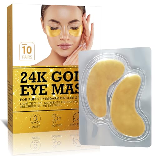 10 Pares 24K Oro Parches Ojos,Colageno Parches Contorno de Ojos Para Bolsas y Ojeras Patas de Gallo Eliminar Líneas Finas y Arrugas Anti Edad Hinchazón Hidratante de Larga Duración