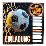 Contenu de la livraison : 12 cartes d'invitation de football au format carte postale DIN A6 (10,5 cm x 14,8 cm), imprimées des deux côtés et livrées en toute sécurité dans une enveloppe rigide. La face avant est imprimée avec un vernis extra brillant et l'arrière est inscriptible.