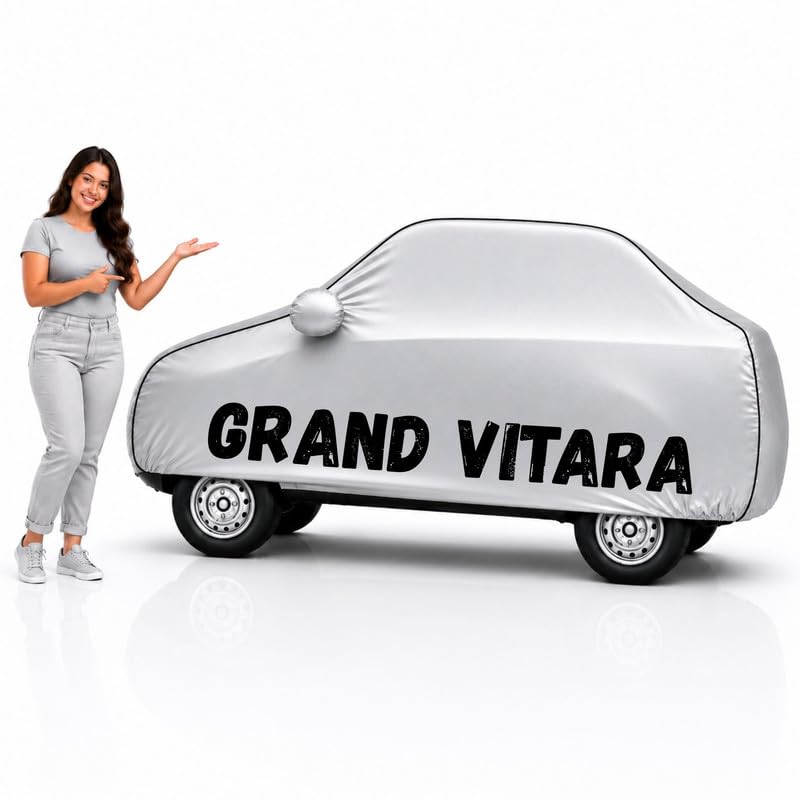 Image of Long-Life 100% Waterproof Grand Vitara Car Body Cover for Dust & Rain, Compatible with All Models of Grand Vitara Car Cover, Comes with Bird Droppings, Scratch, UV and Paint Protection - Silver