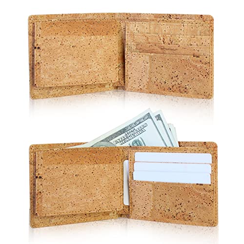 boshiho RFID Blocking Cork Wallet, Slim Bifold Vegan Credit Card Holder Coin Purse Eco Friendly Gift for Men and Women2