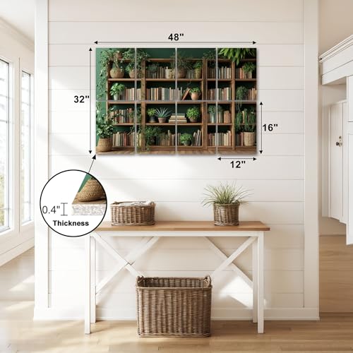 8 Paneles acústicos decorativos verdes con diseño de planta y estantería, tamaño 48"x32", para estudios de grabación y aislamiento sonoro en el hogar miniatura 3
