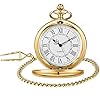 Tiong Vintage Gold Pocket Watch with Chain Smooth Steel Quartz Roman Numeral Men Quartz Pocket Watches #1
