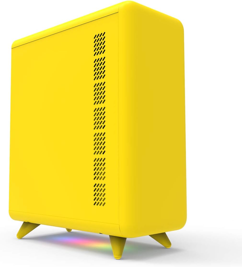 GOLDEN FIELD Q3056-Y Mini ITX PC Case Small Size Yellow Computer Cases with Bottom ARGB Lighting Strip(Yellow)