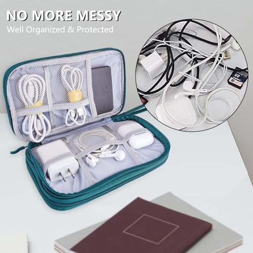 Teskyer Travel Organiser Bag, Waterproof Cable Organiser, Dark Green, 8.5 x 5 Inch - Image 3