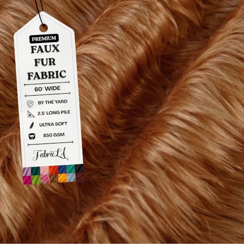 Image of FabricLA Faux Fur Fabric by The Yard - Artificial Craft Fur - 108 inch X 60 inch Inch Wide - Fur Fabric for Craft Supply, DIY Furry Plush Projects, Sewing, Decoration, Upholstery, Light Brown, 3 Yard