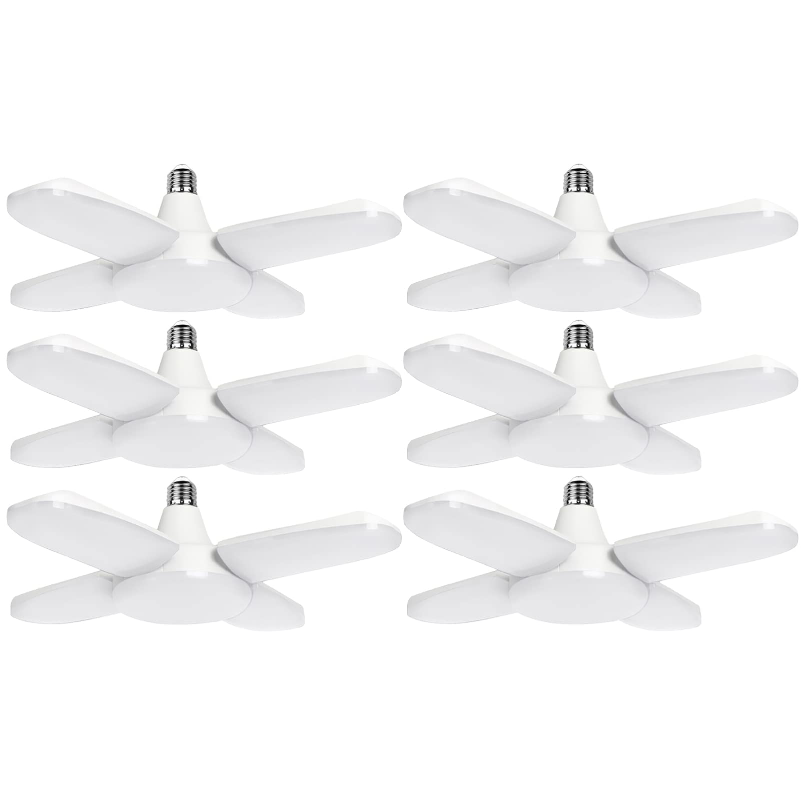 MERRYHE LED Garage Lights 60W Deformable, 6000Lm 4 Leaf Triple Glow Close to Ceiling Light Fixtures, E26/E27 Base Warehouse High Bay Light, 6500K Adjustable Basement Lamp for Workshop Parking, 6 Pack