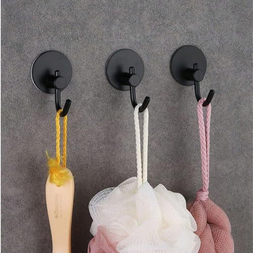 Image of JIALTO 2 Pcs Self-Adhesive Stainless Steel Hooks Heavy-Duty Wall Hanging for Bathroom & Kitchen, Drill-Free, Strong Coat /Towel Wall Hooks (Big Round Black Hook)