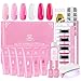 Makartt Poly Nail Gel Kit Pink Hard Gel Beauty Gift Sets with Slip Solution Mini Nail Lamp Jelly Glitter Nails Technician Kit 15ML Full Size x 6PCS