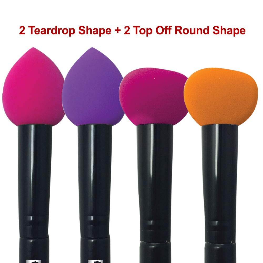 Makeup Sponge with Wooden Handle 4 Pcs Latex-free Blender Beauty Blending Assorted Shapes & Colors Applicators for Powders Foundations Liquid Creams (Set A)