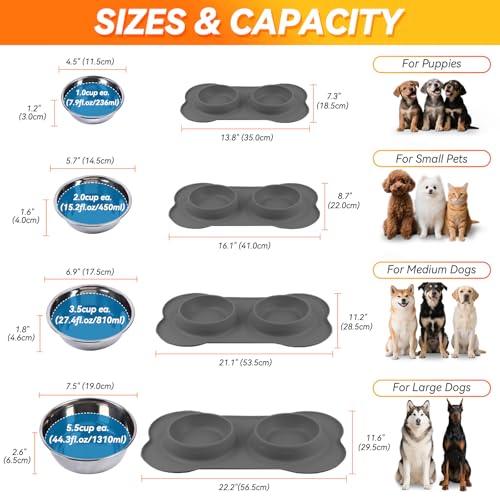 VIVAGLORY Hundenapf Splashfree Fressnapf Hund, Futternapf Hundeschüssel Silikonmatte Unterlage für Camping, Edelstahl Silikon Rutschfester rutschfest, S, Grau