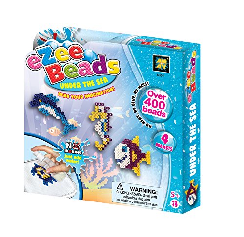 AMAV Toys Water Fuse Beads Kit for Kids Craft Art with 400 Beads, No Ironing, DIY Melting Beads Set, Pixel Beads Art Kit with Pegboards and Under The Sea Patterns, Birthday Present for Kids Aged 5+