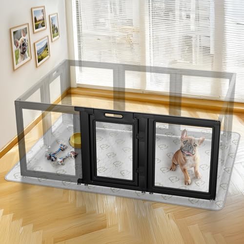 Image of FXW AuraSpace Acrylic Indoor Dog Playpen for Small and Medium Dogs, 30 inch, 2 Panels, Includes 1 Gate & 1 Panel, Black