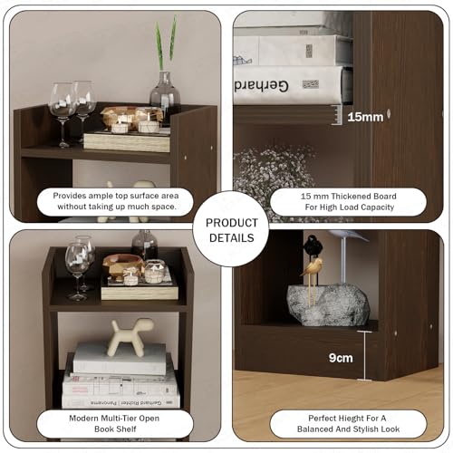 Image of Lukzer 3 Layer Engineered Wood Multipurpose Rack Bookshelf Storage Organizer Stand (MR-010 /Wenge /80x33x22cm) - Modern Wenge Bookshelf Storage for Home Organization