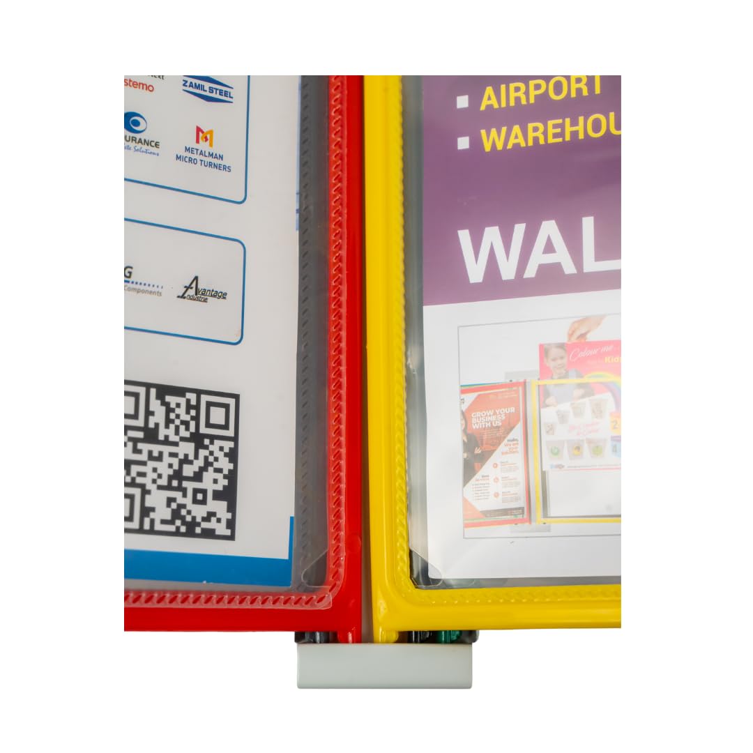 Infomate Wall Unit A4 β Wall Hanging Document Organizer with Quick-Insertion Transparent Pockets, Multicolored Folders (A4 with 5 Folders) 2
