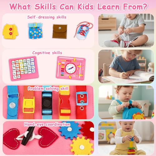 Image of SNOWIE SOFT Cartoon Unicorn Baby Toys for 0 to 3 Year Baby, Folding Travel Toy Quiet Book Early Life Skill Learning Toddler Busy Book for Buttoning, Shoe Lacing, Time Learning, Letter Learning
