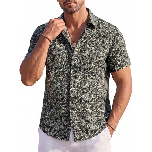 Men’s Hawaiian Shirt Short Sleeve Floral Button Down Casual Beach Vacation Party Shirt Medium 00130_yellow Leaf