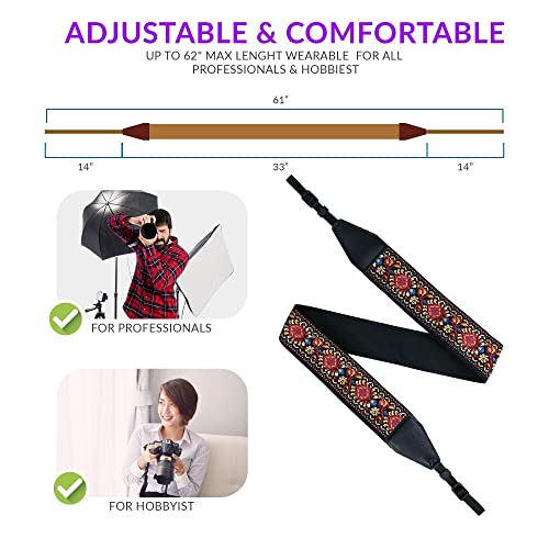 Art Tribute Camera Strap For All Dslr Camera. Red Vintage Woven Embroidered Elegant Universal Neck & Shoulder Strap, Floral Pattern, Great Photographer Gift For Men & Women Photographers #TOP1