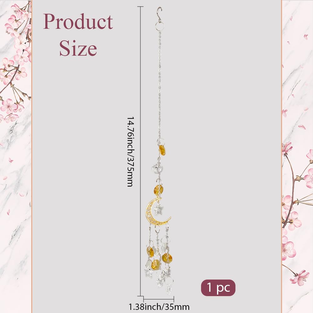 GORGECRAFT Moon Crescent Sun Catcher Prism Star Beads Crystal Window Hanging Dream Catchers with Hook Wind Chimes for Home Garden Backyard Wall Bedroom Ceiling Decoration Gifts Christmas Birthday