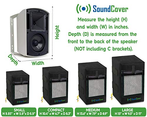 Image of Two Black Waterproof 600D Outdoor Speaker Covers for C-Bracket Mounted Speakers - Fits Yamaha NS-AW194, Polk Audio Atrium 4 (Max Dimensions: H 9.85 inch x W 5.9 inch x D 6.9 inch)