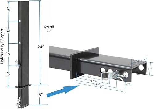 Miniatura 7 de Mytee Products Paquete de 4 estacas de tubo ajustables de canal C de 30 pulgadas para remolques de plataforma plana