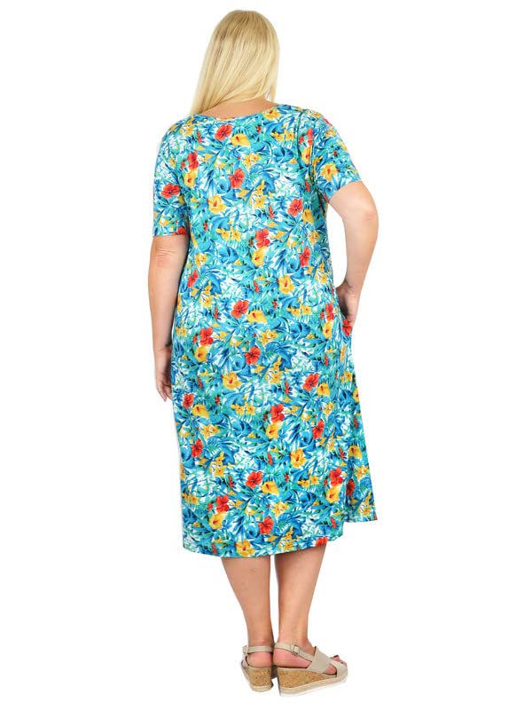 Image of LA CERA Women's 100% Cotton Floral A-Line Sun Dress with Side Pockets Midi | Scoop Neck | Short Sleeves | Side Pockets | Floral Print