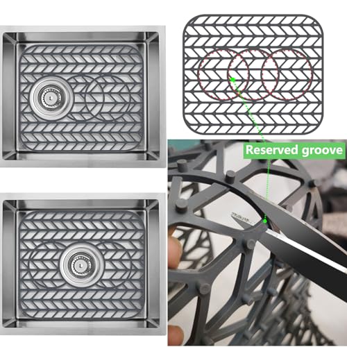 AWOKE Sink Protectors for Kitchen Sink - 13.6"x 11.6" Sink Mat - Heat-resistant Easy-clean Silicone Sink Mat - for Protection of Stainless Steel Sink with 3 Reserved Holes