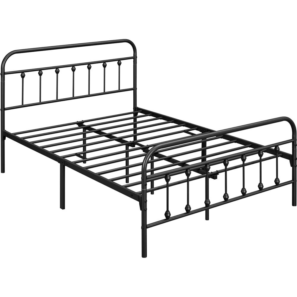 Yaheetech - Cama Individual Doble de Metal, Montaje Simple para Espacios pequeños Adultos, 140 x 200 cm, Color Negro