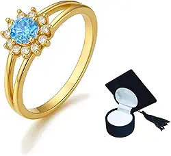 Anel Formatura Ensino Fundamental Azul Claro Banhado a Ouro 18k + Caixinha Capelo