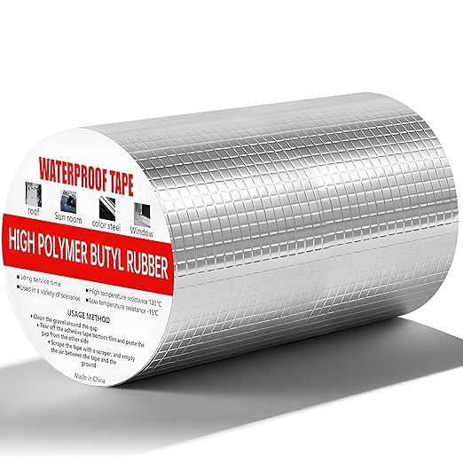 Image of 6 Inch - 5 Meter, Aluminium Foil Waterproof Tape | Heavy Duty Butyl Rubber Adhesive Seal Tape for Pipe, Roof, Window, Tank & Leakage Repair | Silver