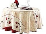 63-Inch Round Tablecloth Beige Red Leaf Holidays, Stain Resistant, Washable, Liquid Spills bead up (Size Available: 63