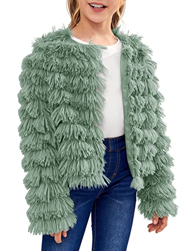 Image of Inorin Girls Open Front Cardigan Faux Fur Coat Warm Fuzzy Trendy Winter Vintage Parka Shaggy Party Outerwear Jackets Tops