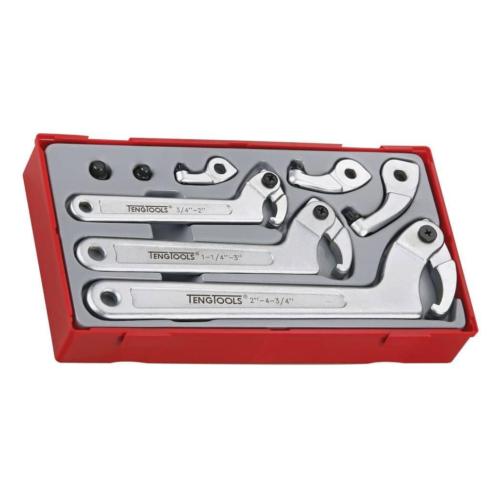 Teng Tools 8 Piece Adjustable C Type Hook and Pin Wrench/Spanner Set - TTHP08