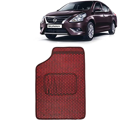 Image of Kingsway Dotted Design Car Floor Foot Mats Universal Fit for Nissan Sunny, Model Year : 2014 Onwards, Water and Dustproof, Color Red, Set of 5 Pieces