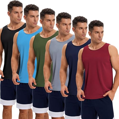 OYGSieg 6 Pack Men's Quick Dry Workout Tank Tops Breathable Gym Sleeveless Muscle Shirts for Active...