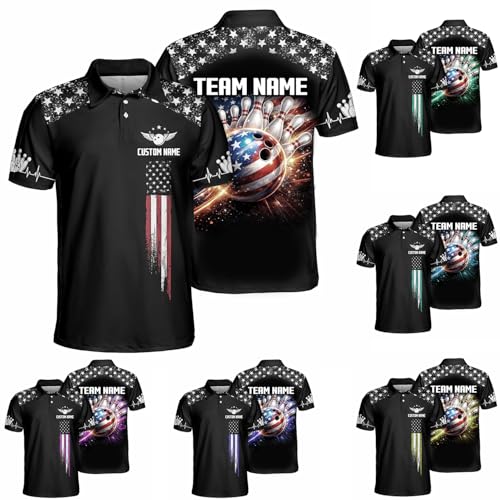 GABITA Personalized Bowling Jerseys for Men and Women, Custom US Flag Bowling Shirts Multicolor, Men Quarter Zip Bowlings Team Shirts