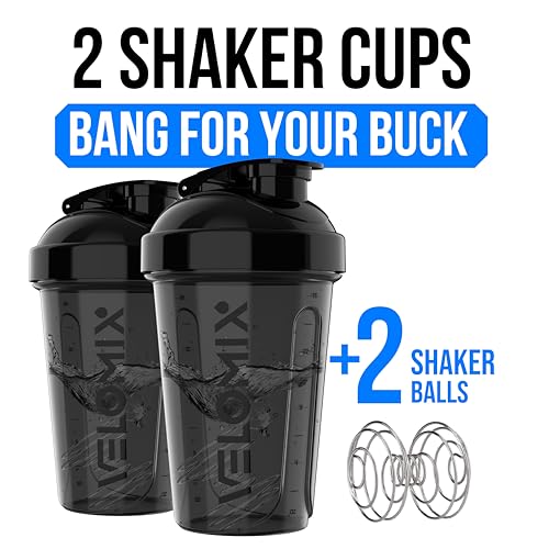 Image of VELOMIX -2 Pack- 20 oz Protein Shaker Bottles for Protein Mixes - 2x Wire Whisk | Leak Proof Shaker Cups for Protein Shakes and Pre Workout | Protein Shaker Bottle Pack (Onyx Set)