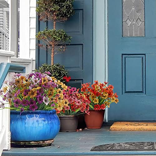 ALAGIRLS Outdoor Artificial Flowers Plants 12 Bundles, Indoor Decorative Fake Flowers for Home Garden Wall Wedding Party, Faux Flowers Bulk for Outside Planter Window Box, Pink Purple Fuchsia