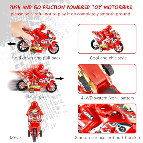 Civaner 4 Pieces Motorcycle Toys Set Miniature Motorbike Toys Plastic Friction Motorcycles Push Go Friction Powered Motorbikes for Birthday Party Favors Supplies Cake Toppers, Random Colors
