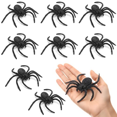 Lxzyu Plastic Spiders Halloween Spiders Large Fake Spiders for Halloween Toys Props Halloween Decorations Party Decor 8PCS Black Big Spider Web Decoration Fake Large Spider 3.9x3.7