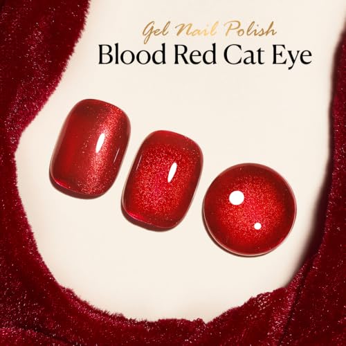 Image of AZUREBEAUTY 18ML Red Ruby Cat Eye Magnetic Gel Nail Polish | Red Glitter Gel Polish Magnetic Shimmer Effect Soak Off UV French Nail Art Design Salon DIY Manicure Gift for Women