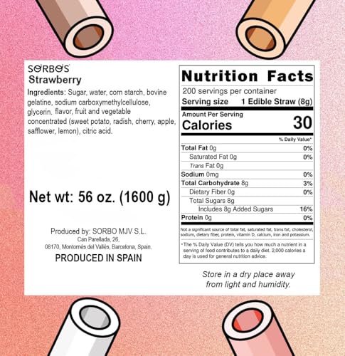Sorbitos comestibles sabor fresa 18.8 cm, 200 unidades miniatura 2