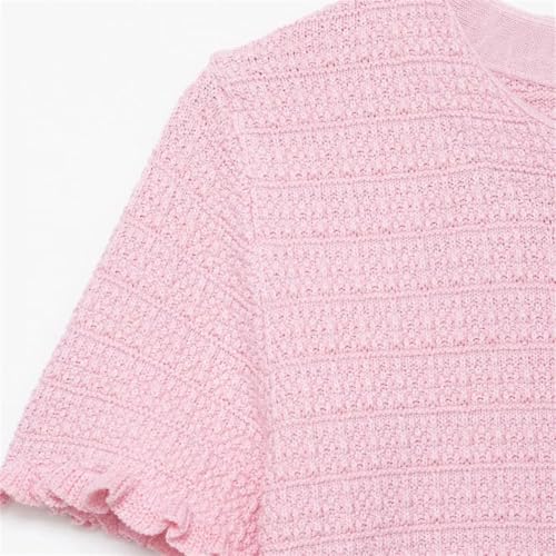 Women's Summer Round Neck Short Sleeved Knitted Button Jacket3