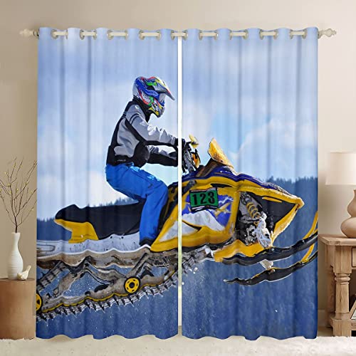 Snowmobile Window Curtains Men Snow Mountain Landscape Window Drapes For Kids Boys Girls Teens Adult Extreme Sport Game Window Treatments Winter Seasonal Sport Curtain Room Decor 52