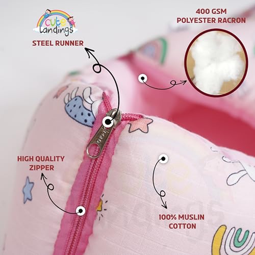 Image of 3 in 1 Muslin Cotton Sleeping Bag for Newborn Baby|Carry Nest|Lightweight|Skin Friendly|Convertible|Hypoallergenic|Portable Bassinet |Essential (Aslo use as Gaddi Set, 0-6 Months, Pink)