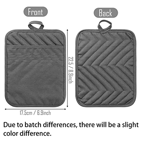 GROBRO7 5Pack Pocket Pot Holders Cotton Heat Resistant Potholder Multipurpose Hot Pads Machine Washable Oven Mitts Cooking Pads Bulk for Daily Kitchen Baking and Cooking 8.9 x 6.9 Inch Grey