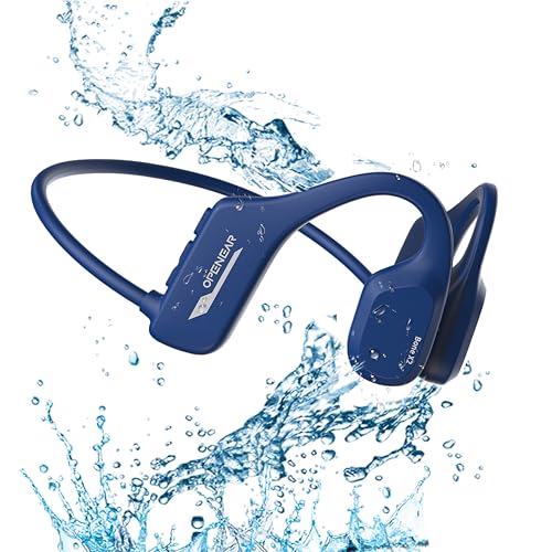 Bone Conduction Headphones IP68 Swimming Waterproof Dustproof Sweatproof MP3 Player Headset Underwater Music Player 8GB 1000 Songs, Open-Ear Wireless, Blue Earphones Bluetooth 5.3 with Mic - Blue