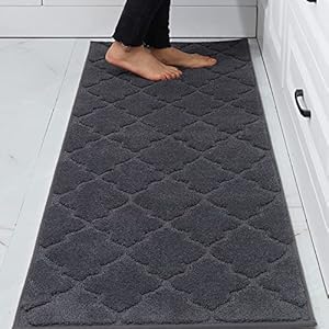 COSY HOMEER Soft Kitchen Floor Mats for in Front of Sink Super Absorbent Kitchen Rugs 20″x59″ Non-Skid Standing Mat Washable,Polyester,Dark Grey