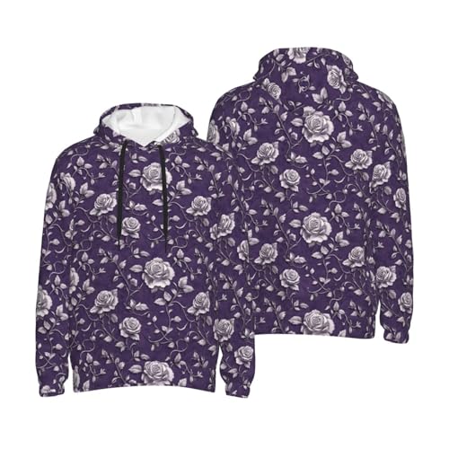 Hoodies For Men - Elegant Purple Rose Print Long Sleeve Casual Men'S Hoodies & Sweatshirts Pullover With Pocket4