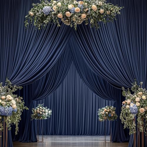 Image of 10 Panels 5x15ft Backdrop Curtains for Parties, Wrinkle Free Polyester Navy Blue Photo Backdrop Drapes 15 ft Long Back Drop Cloth for Wedding Birthday Photography Background Party
