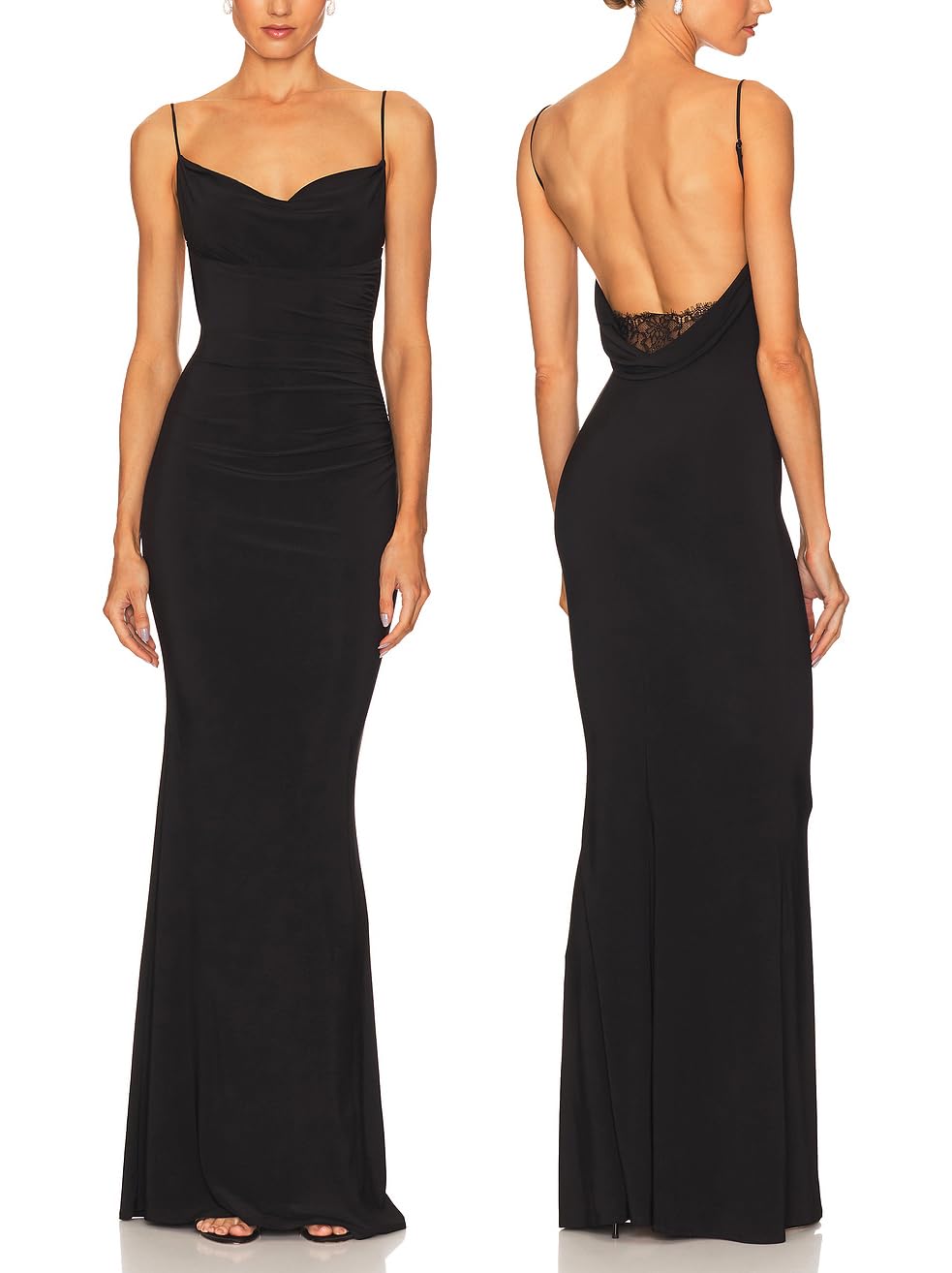 Photo 1 of Capuffy Women Drape Neck Formal Maxi Dresses Lace Backless Cocktail Party Dress Spaghetti Straps Mermaid Evening Gown 221(Black,M)